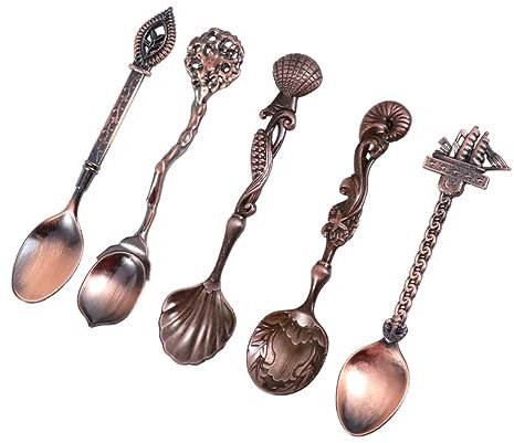 OKUMEYR 5pezzi Caffè Intagliato in Stile Corte Occidentale Set Di Mestoli Per Mescolare Caffè e Gelato Retrò Per Bar e Caffetterie Bronzo Rosso