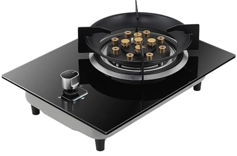 THEGA Single Burner Gas Hob - Indoor Portable Gas Stove, Table Top Cooker LPG/NG Cooker, 13 Cavities Tempered Glass Cooktop Burner, for Caravan Black Glass Freestanding Cooktop Camping Outdoor(NG)