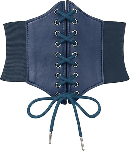 RETZLA Schnür-Korsettgürtel für Damen, Vintage-Renaissance-Taillengürtel, elastischer Gürtel für den täglichen Gebrauch, Cosplay, Halloween-Kostüm, Blau, blau, Einheitsgröße