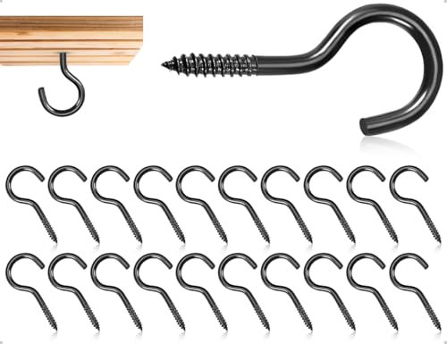 Emezddo 20 piezas de ganchos de tornillo,ganchos para atornillar, ganchos de techo,tornillos de gancho,ganchos de rosca,ganchos de taza, ganchos roscados,ganchos de llave, para hamacas(negro,39,8 mm)