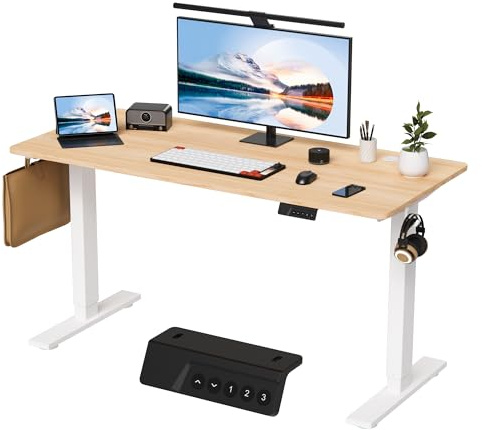 HOMAVO Bureau 60x110 cm, électrique, réglable 70–117 cm, avec mémoire et Anti-Collision, idéal pour Bureau, télétravail et Gaming (Couleur Bois Naturel)
