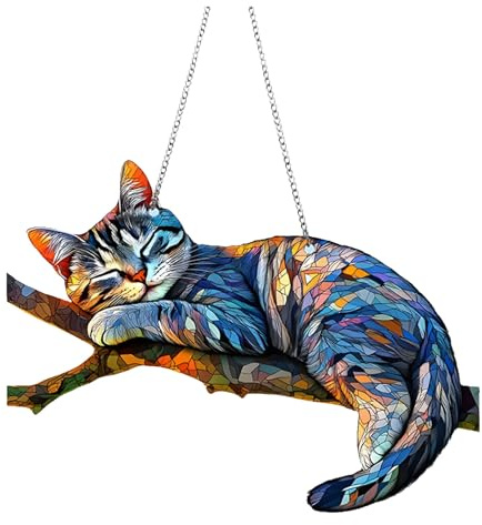 Fensterdekorationen Katze Buntglas Hängende Ornamente Fenster Deko Hängen Gartendeko Sonnenfänger Geeignet zum Aufhängen an Fenstern Wänden Balkonen (1, A)