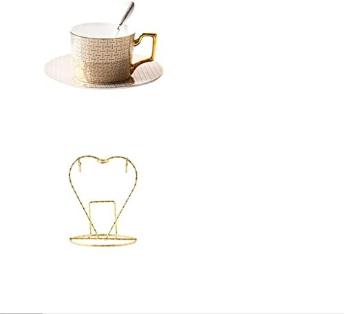 LOKAXXZU Set di tazze da tè in stile europeo in porcellana tazza da caffè tazza da tè con piattini e supporti in metallo tazze da caffè da 7 once (oro bianco 2 pezzi)