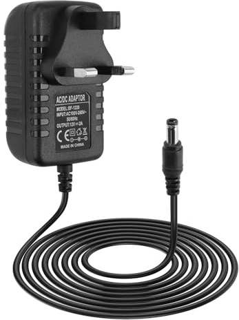 teasteam 12V 2A Power Supply UK 6.6FT Cord 100-240V AC to DC 12V Adapter 50/60hz Adapter Transformer with 5.5mm x 2.5mm Jack for Led Strips Lights Audio/Video LCD Wireless Router Security CCTV Camera