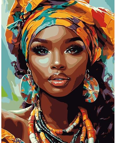 DAERLE Pintura por Números para Adultos, Hermosa mujer negra, Kit de Pintura al óleo de Lienzo para con Pinceles, DIY Pintura por Números Para Decoración Del Hogar, Sin Marco 40x50 cm