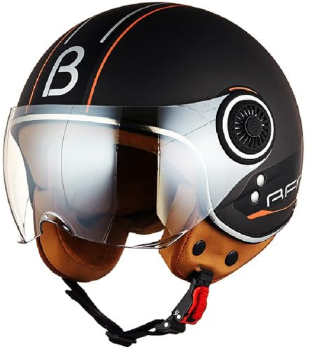 WZGGTEAM Jethelm mit Sonnenblende, Vintage Motorrad Jet Helm Roller Helm für Damen Herren, ECE 22.05 Zertifiziert Halbhelm, Jet-Piloten-Motorrad-Retro-Chopper-Cruiser-Vintage-Mopedhelm