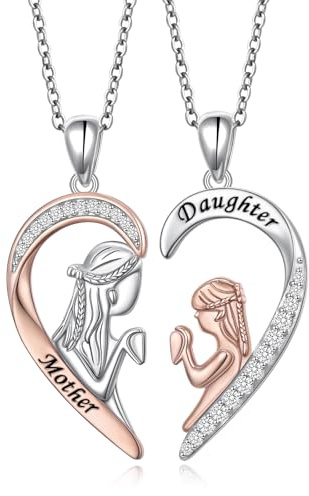 Flyow Mutter Tochter Matching Halskette Set 925 Sterling Silber 2 Herz Anhänger Schmuck Geschenke für Mutter Tochter