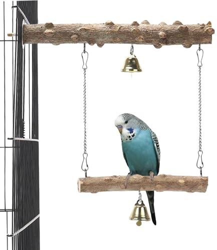Bird Toys, Wood Bird Perches Parrot Standing Climbing Swing Toys Hanging Cage Accessories for Budgies Conures Cockatiels Parakeets Lovebirds