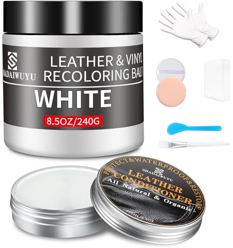 SHADAIWUYU Bianco Riparazione Pelle con Balsamo,Kit Riparazione Pelle per la Riparazione della Pelle,Ricolorante Pelle,Riparazione Sedili Auto,Ripara Pelle Divano,Rinnova Pelle Giacca,Scarpe,Sella