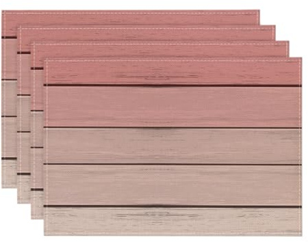 Artoid Mode Rosa Planken Rustikal Holz Muttertag Platzsets 4er Set, 30x45cm Urlaub Tischsets Platzdeckchen Küche Party Deko