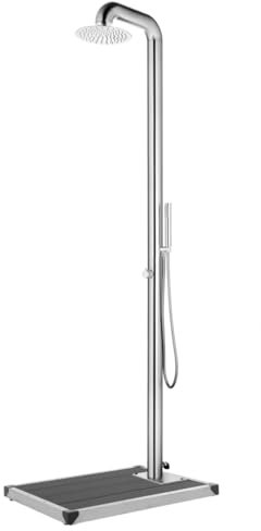 WKIEQACO Home & Garden Mobili - Doccia da giardino con base grigia in acciaio INOX, 230 cm