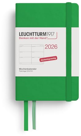 LEUCHTTURM1917 372552 Wochenkalender Mini (A7) 2026, 12 Monate, Spring Leaf, Deutsch