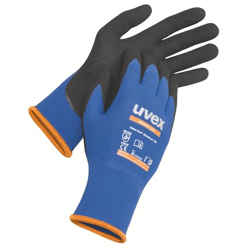 uvex athletic lite Arbeitshandschuhe Größe 8 Abriebfest Elastan, Polyamid Schwarz, Blau 10Paare, Packung a 10 Paar