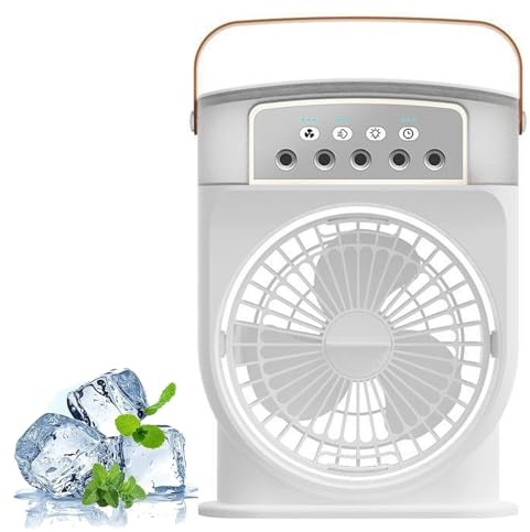 Nuvabreeze — 3-in-1 Mini Ac Fan, Nuvabreeze tragbarer Ventilator, Mobile Klimaanlage Kühlventilator mit 3 Gang & 7 LED Licht, persönlicher Luftkühler-Ventilator für Schlafzimmer, Büro (Weiß)