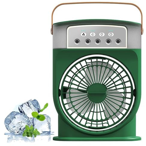 Nuvabreeze — 3-in-1 Mini Ac Fan, Nuvabreeze tragbarer Ventilator, Mobile Klimaanlage Kühlventilator mit 3 Gang & 7 LED Licht, persönlicher Luftkühler-Ventilator für Schlafzimmer, Büro (Grün)