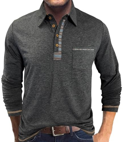 LAOARA Poloshirt Herren Langarm Polo Shirts Tshirt Männer mit Tasche Kragen Brusttasche Langarmshirt Tops M-3XL