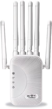Amplificateur WiFi 1200Mbps，Répéteur WiFi, Double Bande 5GHz & 2.4GHz Couvre jusqu'à 1200m² Repetiteur WiFi Puissant sans Fil Protection WPS avec 6 Antennes, Compatible avec Toutes Les Box Internet