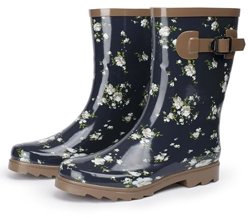 Alpine Swiss Izzy Womens Waterproof Mid Calf Rain Boots | Tall Rubber Garden Boots | Anti-Slip Outdoor Work Mud Boot | Wellington Boots Rain Shoes