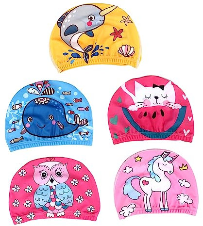 JOINPAYA 3 Series Gorro De Natación Infantil Diseño Y Divertido para Piscina Gorros Impermeables Y Flexibles Y Diversión para Niñas 5 Piezas X 3