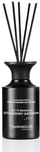 M&SENSE Ambientador de 300 ml con aroma a fresa y gardenia, ambientador con 8 varillas aromáticas, ambientador de larga duración para baño, apartamento, decoración del hogar, difusor con varillas