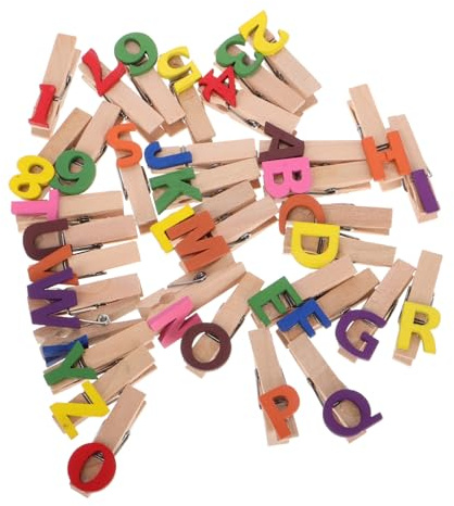 Mikikit 35piezas Clip Alfanumérico De Madera Aula Pinzas De Ropa Numeradas para Fotos Shower Cumpleaños y Fiestas