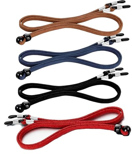 TIMEMEET Glasses Straps,4PCS Universal Leather Eyeglass Chain Lanyard,Adjustable Glasses Chain,Glasses String,Sunglasses Strap,Non-Slip Spectacles Cord Retainer Lanyard for Men and Women