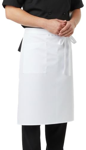 Fyntave Halbe Kellnerschürze, Weiße Halbschürze Verstellbarer Taillenriemen Leichte Schürze für Damen und Herren Strapazierfähig Ideal für Küche Kellner Restaurant Bistro Cafe 68 x 68 Cm