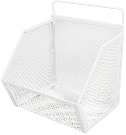 Tnfeeon Hängande Trådkorg, Liten Förvaringskorg i Metall, Väggmonterad Organisering för Kök och Badrum med Starkt Lim och öppen Design, 13,2x10x15cm (Vit)