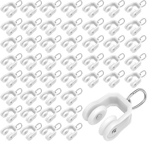 CHEUNGR 200Pcs Curtain Track Rollers, Flexible Bendable Curtain Rail Gliders with Hooks, Ceiling Curtains Track Pulley for Window Shower Living Room Bathroom,Stainless Steel/Plastic