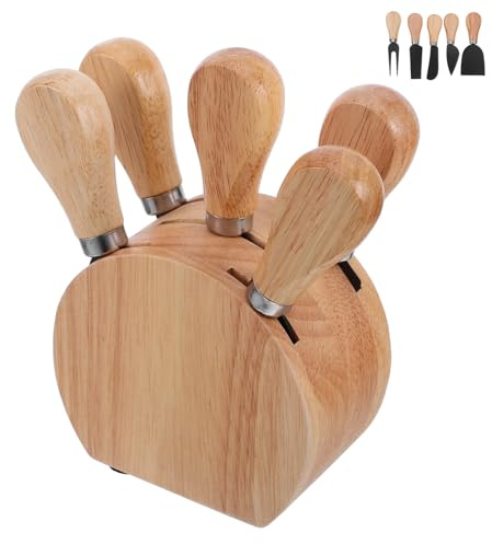 NUOBESTY Cuchillos para Queso de Acero Inoxidable con Mango de Madera y Bloque de Almacenamiento Cuchillos para Untar Queso Accesorios para Tablas de Charcutería