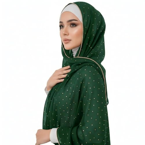xaqipdoz Premium Chiffon Hijab Rhinestone Pashmina Shawl Wrap for Women Head scarf for Muslim Wedding Party Gift Packed