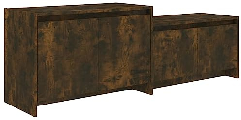 RCODSSK TV Cabinet Smoked Oak 146.5x35x50 cm Engineered Wood Lowboard with 4 Doors, Stereo Cabinet with Storage for DVDs and Game Console, 2-Part TV Stand for Living Room