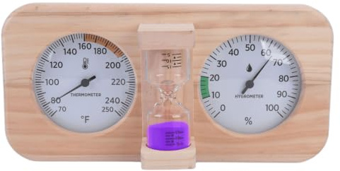 Sauna Heat Humidity Gauge with Sand Timer, Wooden Wall Mounted Climate Display for Sauna Room Daily Climate Use Humidity Gauge Wooden Wall Mounted Meter Sand Timer Room Temperature Display Mechanical