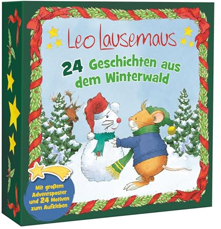Leo Lausemaus - 24 Geschichten aus dem Winterwald: Kreativer Adventskalender für Kinder ab 3 Jahren mit Vorlesegeschichten, Stickern & Poster zum Selbstgestalten - Adventsbox 17,8 x 5,3 x 17,8 cm