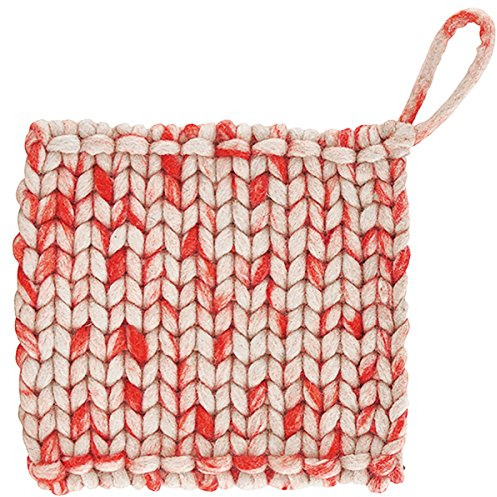 Topflappen gehäkelt dicke Wolle 21x21 cm Untersetzer Topfuntersetzer meliert Lachs