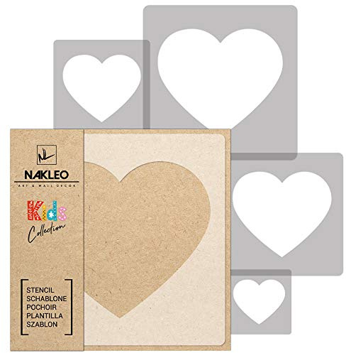 NAKLEO Schablonen Malen für Wandgestaltung im Kinderzimmer, 5 Stück Set 9x9 bis 34x34cm Herz Valentinstag Liebe, Kinderzimmer Malvorlage Raumdekoration, Basteln DIY Wand Möbel