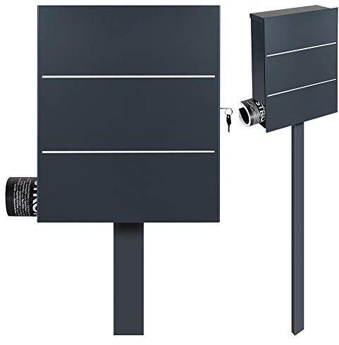 MOCAVI Sbox 141b Briefkasten freistehend anthrazit (ral7016) Stand-Postkasten mit Zeitungsfach Ständer wird einbetoniert