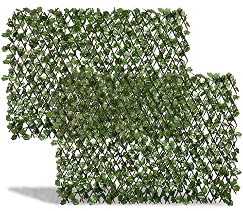DOEWORKS Expandable Fence Privacy Screen for Balcony Patio Outdoor, Faux Ivy Fencing Panel for Backdrop Garden Backyard Home Decorations - 2PACK