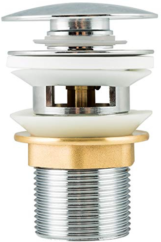 Basin Sink Waste Slotted Pop Up Click Clack Sprung Plug with Overflow for Bathroom Sink Tap Frap, Polished Chrome