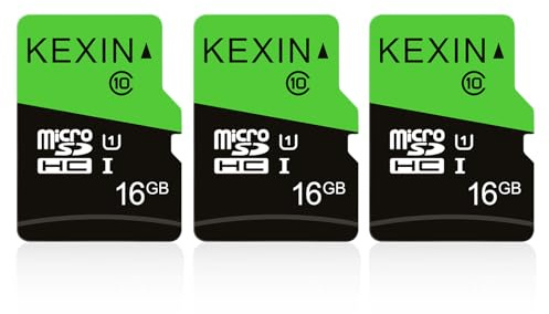 KEXIN Micro SD Karte 16GB 3er Pack, MicroSDHC UHS-I Class 10 U1, Mini SD Karte mit Adapter, Speicherkarte für Smartphone, Tablet, Kamera