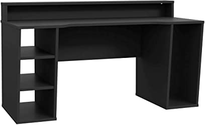 Forte TEZAUR Computertisch Gaming Desk, Holzwerkstoff, Schwarz, B x H x T: 160 x 91 x 72 cm