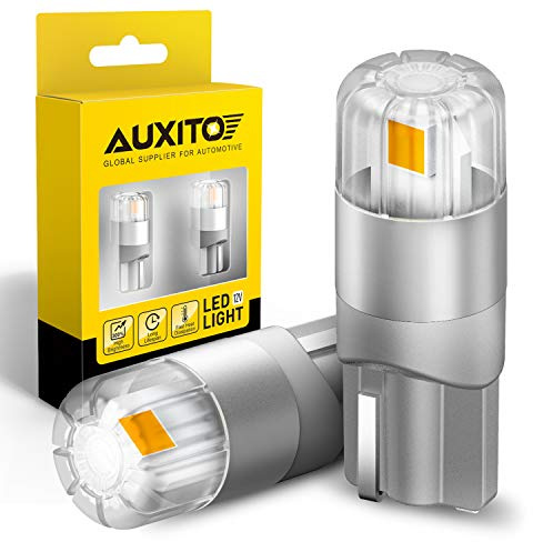 AUXITO 194 LED Bulbs Amber Yellow, Super Bright 1:1 Size, 168 175 2825 W5W T10 Car Bulbs for Dome Map Door Courtesy License Plate Lights Parking Side Marker Cornering Trunk Lights (Pack of 2)