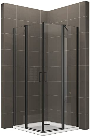 Moments of Glass Duschkabine LINDA mit Eckeinstieg 70x85 cm Höhe: 190cm, Eckduschkabine aus durchsichtigem 6mm NANO ESG Sicherheitsglas, schwarze Aluminiumprofile - DK71