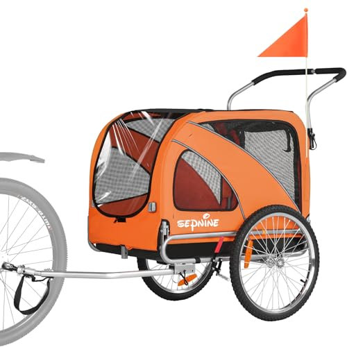 Sepnine 2 in 1 Pet Bicycle Trailer with a 6 Stroller Wheel Suitable for Small and Medium Dogs, Carrier Up to 66/88 LBS, Easy Folding Cart Frame, Quick Release Wheel, Universal Bicycle Coupler