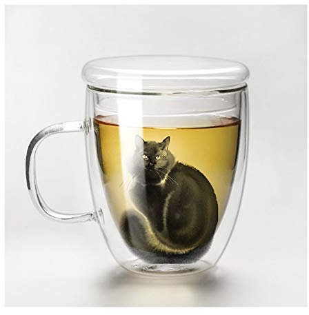 Tazze e tazzine da caffè Tazze da tè Tazza di gatto carino for caffè o tè con coperchio unica 12,5 oz tazza di vetro a doppio strato tazze resistenti al calore rendono i migliori regali for animali do