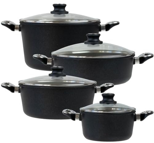 BAF Kochtopf Set Induktion 8-tlg. Bratentopf 20 cm + 28 cm, Kochtopf 28 cm & Gemüsetopf 28 cm - Topfset Aluguss beschichtet - Made in Germany