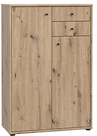 FORTE TEMPRA 2 Kommode mit 2 Türen und 2 Schubladen, Holzwerkstoff, Artisan Eiche Dekor, (B x H x T) 73,7 x 111,1 x 34,8 cm