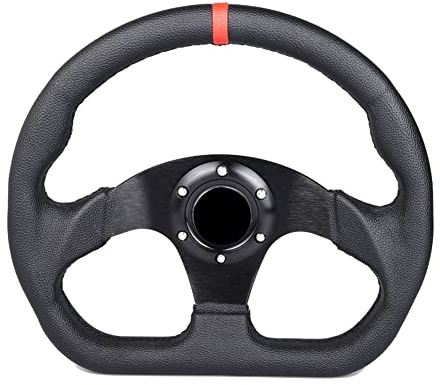 Leder Universal Sportlenkrad,MoreChioce Universal 13 Zoll Auto Rennlenkrad Auto Sport Lenkräder Anti-Rutsch Auto Lenkrad Racing Motorsport Lenkrad für die meisten Fahrzeuge,Rot