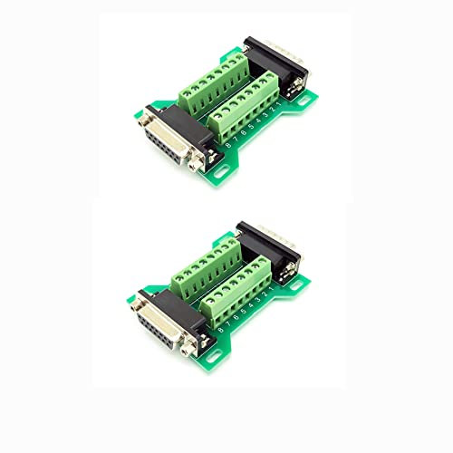 BUELEC 2PCS DB15 Adapter Board Female to Mail terminal Board 15pin Relay terminal Board PLC External IO Signal Board Male and Female Series