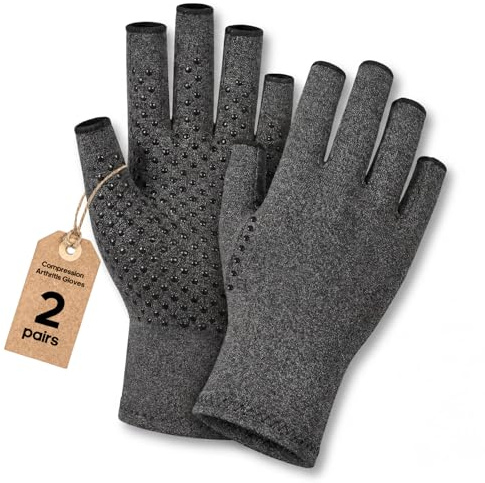 SUPERFA 2 Pairs Compression Gloves for Women and Men, Arthritis Fingerless Gloves for Pain Relief